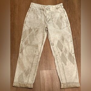 Pilcro Anthropologie Utility Pants Khaki Embroidered High Rise Baggy Relaxed